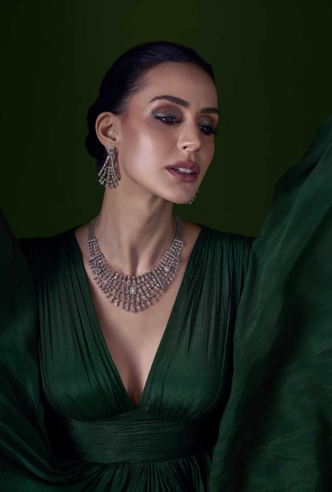 Model wearing modern jewelry