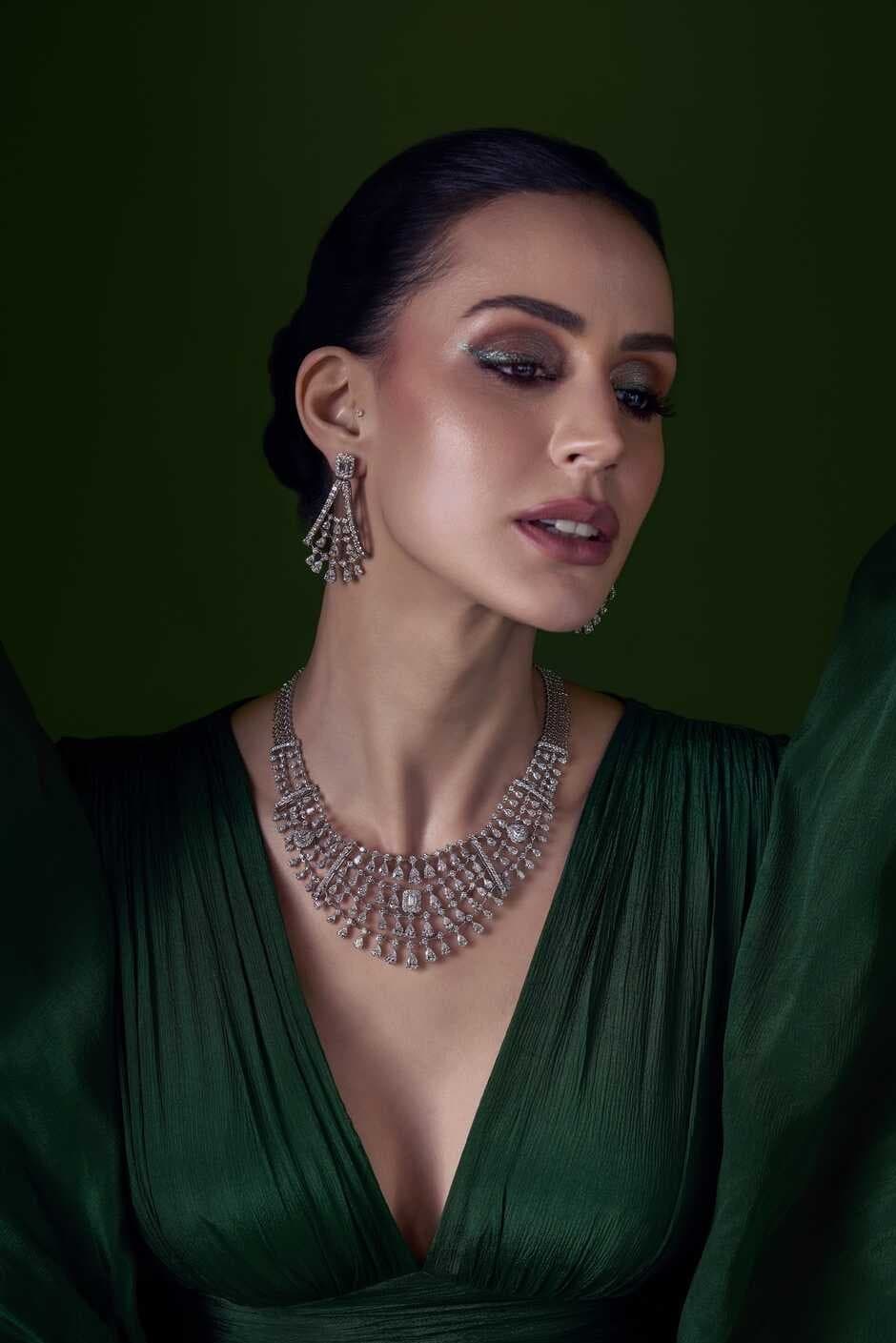 Model wearing modern jewelry
