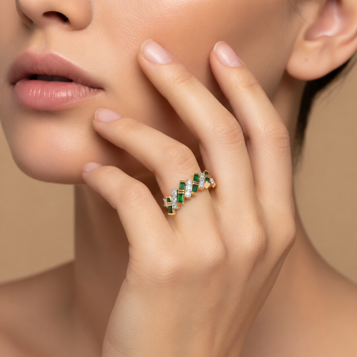 Emerald Cross Ring