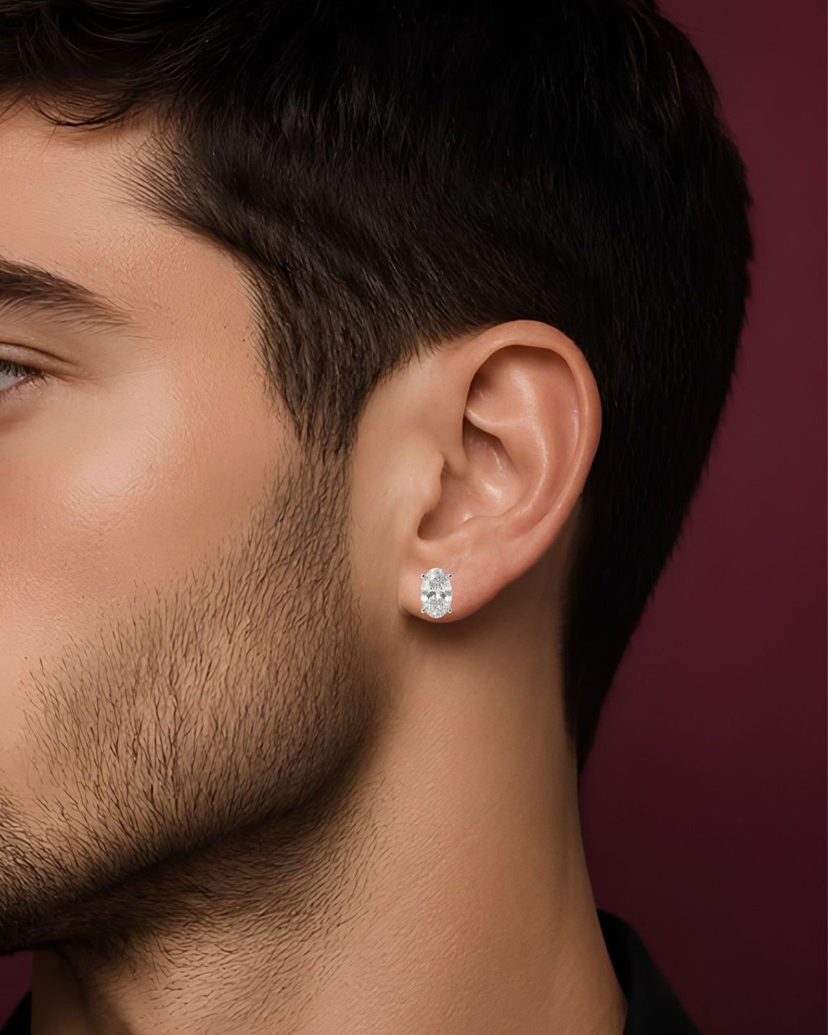 Oval Solitaire Men's Ear Stud